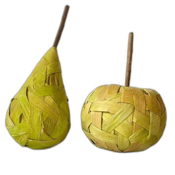 CRATE and BARREL Palm Frond Basket Weave Decorative Apple and Pear Fruit Decor - Picture 4 of 6